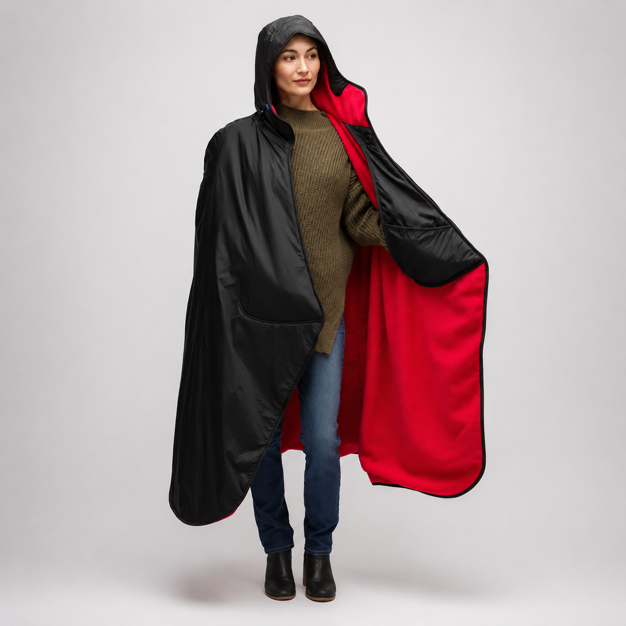 Extreme Weather Sideline Cape - Black/Red